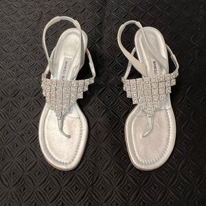 NEW Manolo Blahnik Glittering Silver Sandals